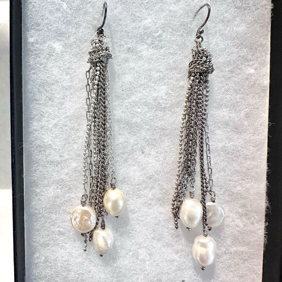 Stella & Dot Sterling Pearl Cascade Drop Dangle Fashion Earrings - Picture 1 of 4